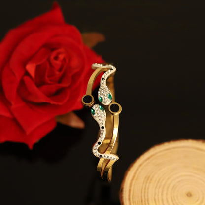 Snake with Americal Diamonds Gold-Plated Stainless Steel Bracelet – Openable, Unisex & Skin-Friendly (GOLD)