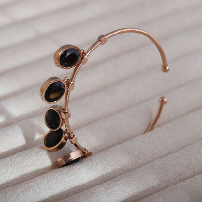 Gold-Plated Zarcon Stones Stainless Steel Cuff Bracelet – Skin-Friendly (ROSE GOLD)