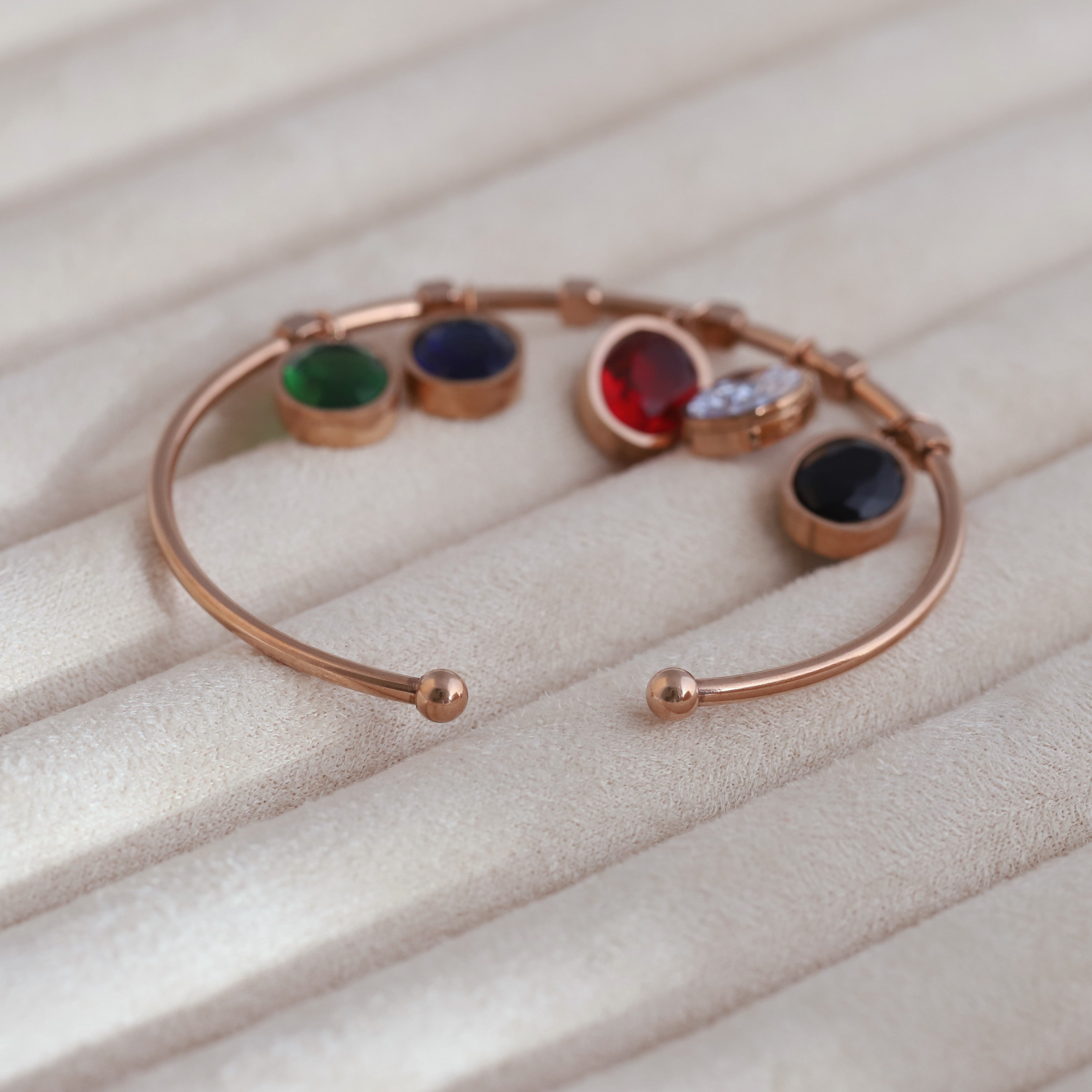 Gold-Plated Zarcon Stones Stainless Steel Cuff Bracelet – Skin-Friendly (ROSE GOLD)