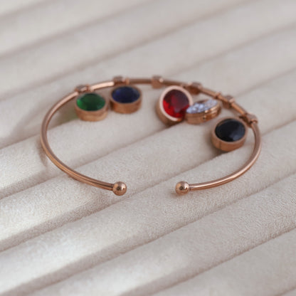 Gold-Plated Zarcon Stones Stainless Steel Cuff Bracelet – Skin-Friendly (ROSE GOLD)