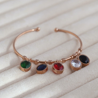 Gold-Plated Zarcon Stones Stainless Steel Cuff Bracelet – Skin-Friendly (ROSE GOLD)