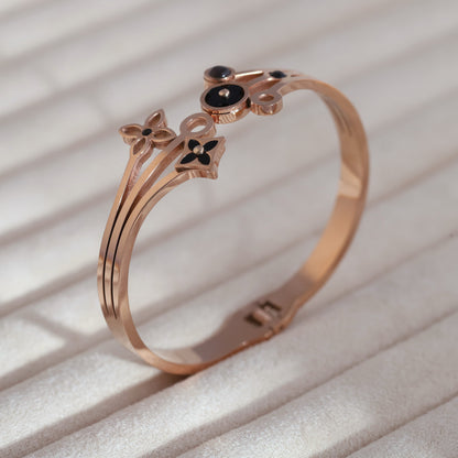 Flower Gold-Plated Cuff Stainless Steel Bracelet – Anti-Tarnish Jewelry for Women & Girls (ROSE GOLD)