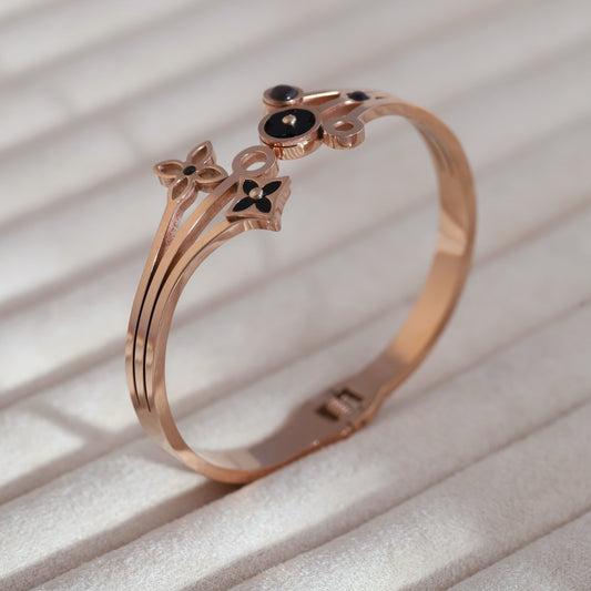 Flower Gold-Plated Cuff Stainless Steel Bracelet – Anti-Tarnish Jewelry for Women & Girls (ROSE GOLD)