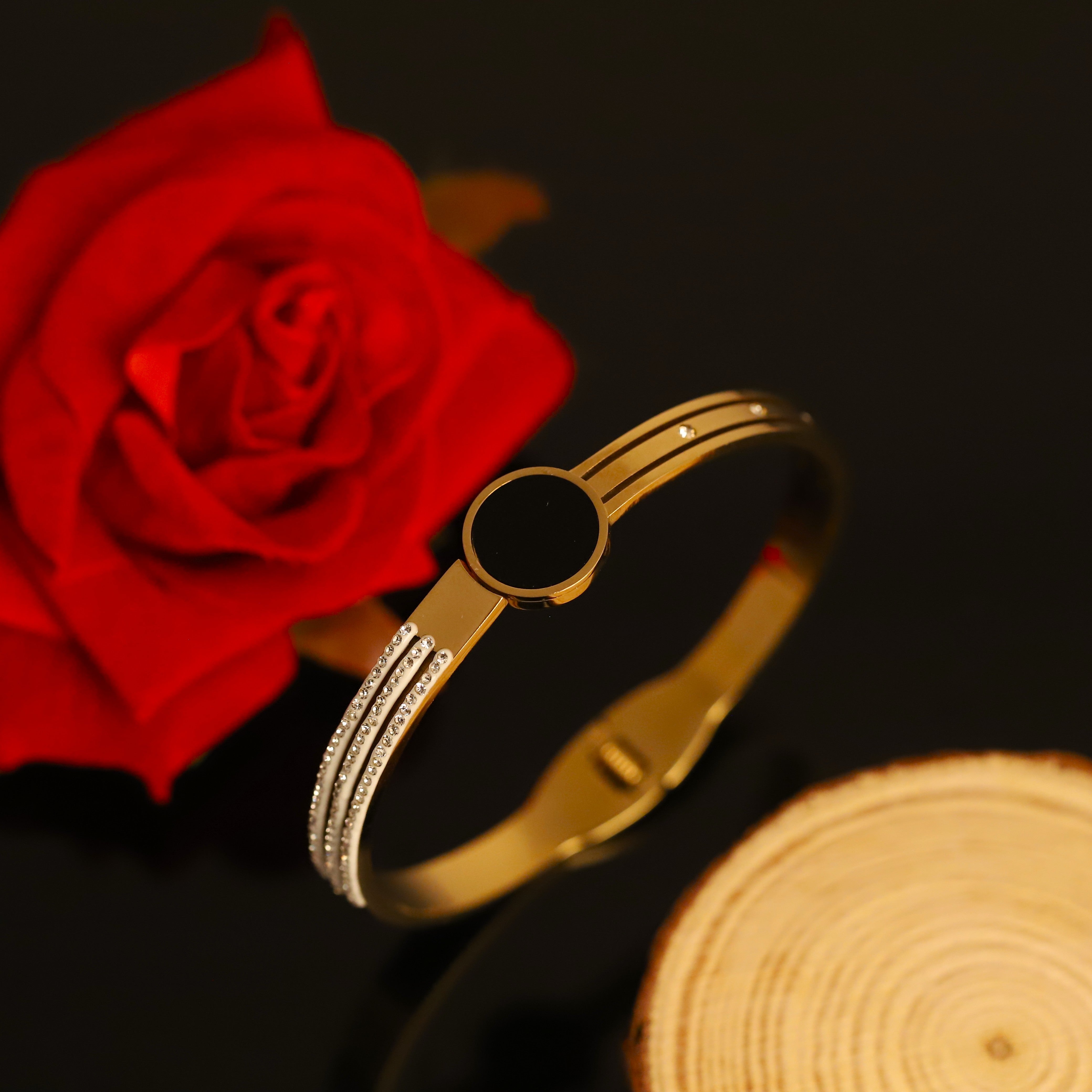 Gold-Plated Stainless Steel Cuff Bracelet – Anti-Tarnish Jewelry for Women & Girls (GOLD)