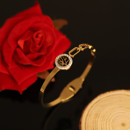 Life Tree Gold-Plated Stainless Steel Cuff Bracelet – Anti-Tarnish Jewelry for Women & Girls (GOLD)