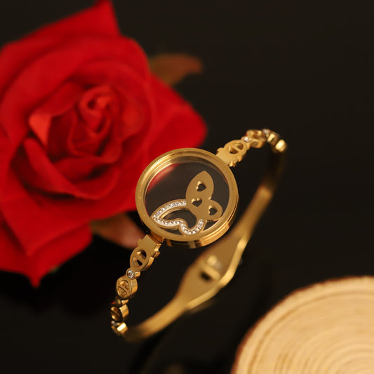 Gold-Plated Locket Bracelet with American Diamonds – Anti-Tarnish & Skin-Friendly (GOLD)