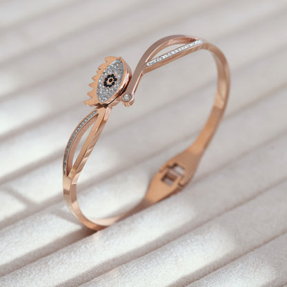 Evil Eye Gold-Plated Cuff Stainless Steel Bracelet – Anti-Tarnish Jewelry for Women & Girls (ROSE GOLD)