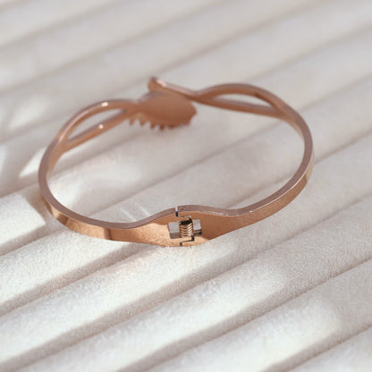 Evil Eye Gold-Plated Cuff Stainless Steel Bracelet – Anti-Tarnish Jewelry for Women & Girls (ROSE GOLD)