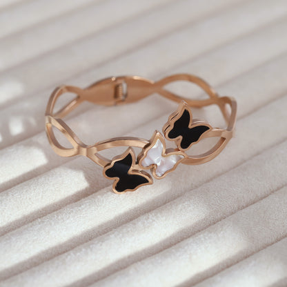 Butterfly Gold-Plated Cuff Stainless Steel Bracelet – Anti-Tarnish Jewelry for Women & Girls (ROSE GOLD)