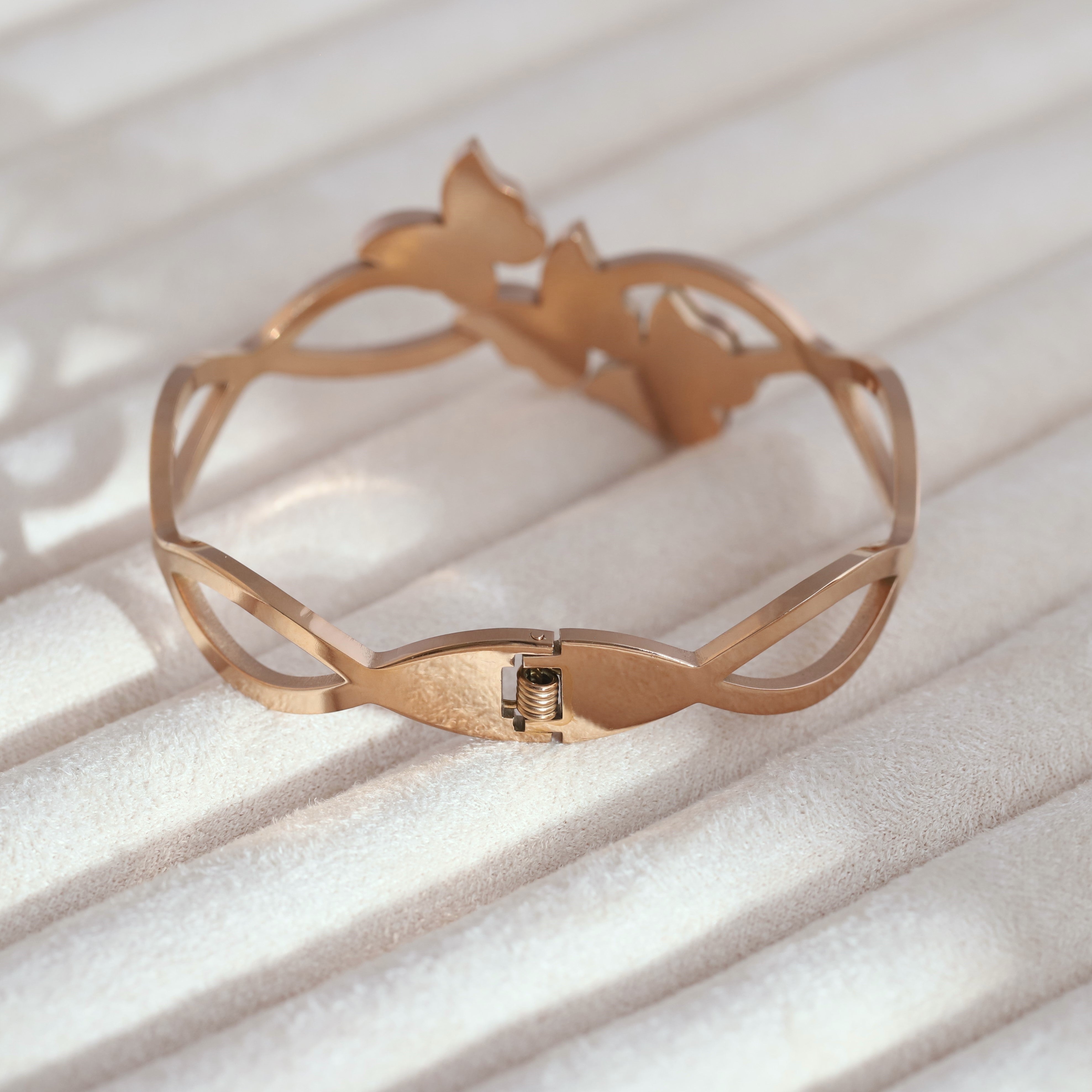 Butterfly Gold-Plated Cuff Stainless Steel Bracelet – Anti-Tarnish Jewelry for Women & Girls (ROSE GOLD)
