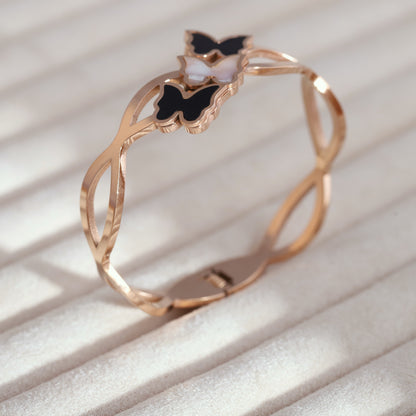 Butterfly Gold-Plated Cuff Stainless Steel Bracelet – Anti-Tarnish Jewelry for Women & Girls (ROSE GOLD)