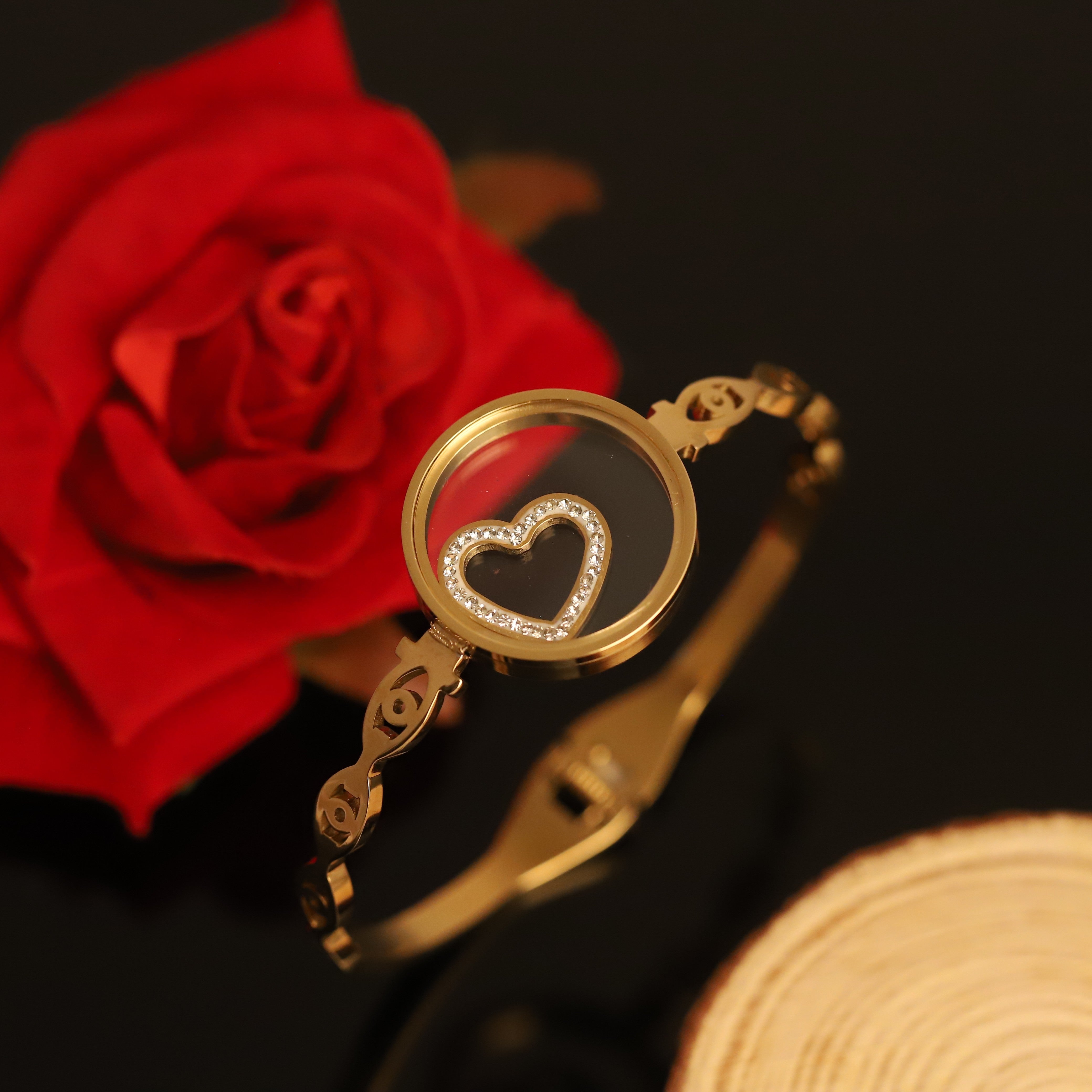 Gold-Plated Locket Bracelet with American Diamonds – Anti-Tarnish & Skin-Friendly (GOLD)