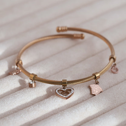 Heart Gold-Plated Charm Bracelet for Women – Waterproof, Hypoallergenic, Adjustable (ROSE GOLD)