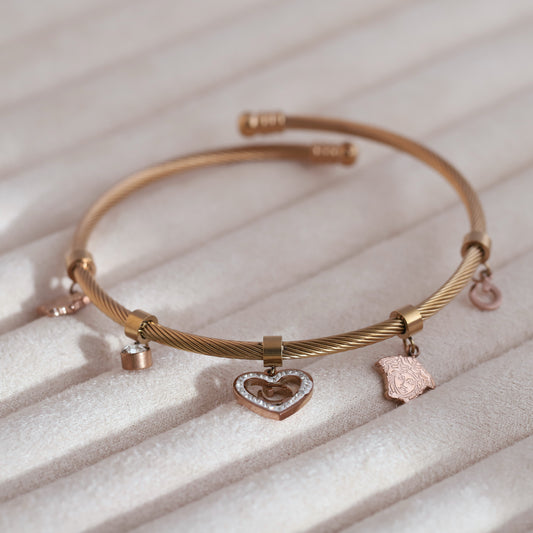 Heart Gold-Plated Charm Bracelet for Women – Waterproof, Hypoallergenic, Adjustable (ROSE GOLD)