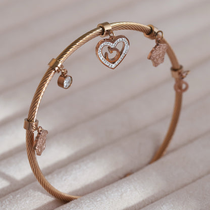 Heart Gold-Plated Charm Bracelet for Women – Waterproof, Hypoallergenic, Adjustable (ROSE GOLD)
