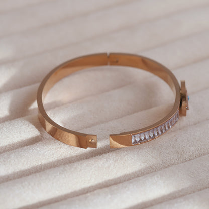 Gold-Plated Evil Eye Stainless Steel Bracelet – Openable, Unisex & Skin-Friendly (ROSE GOLD)