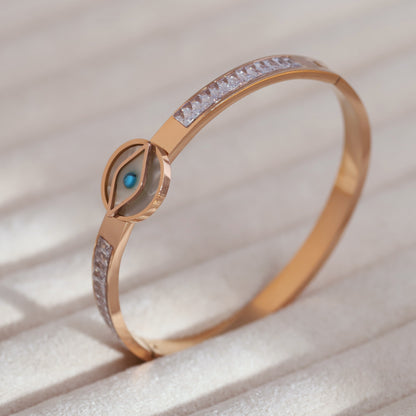Gold-Plated Evil Eye Stainless Steel Bracelet – Openable, Unisex & Skin-Friendly (ROSE GOLD)