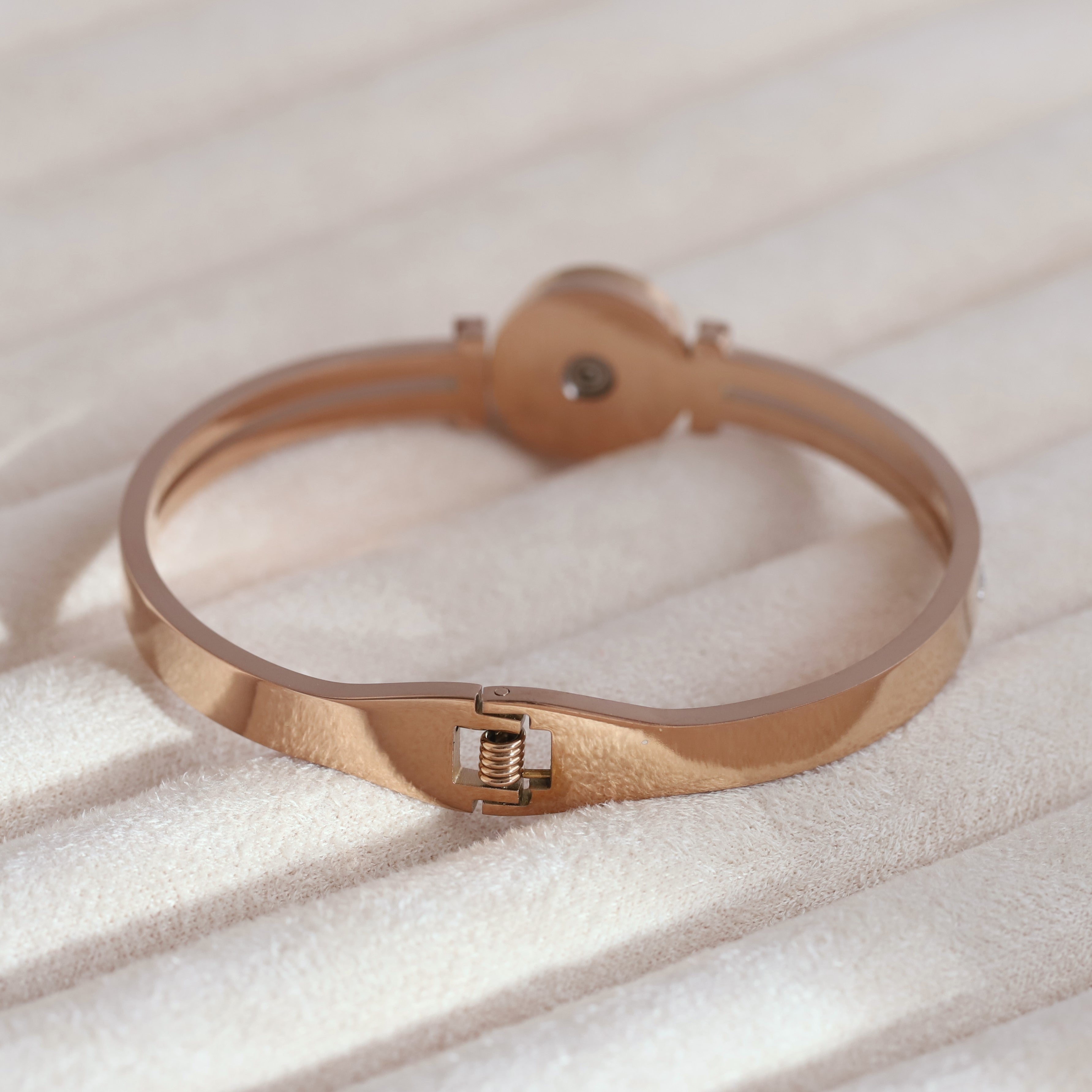 Evil Eye Gold-Plated Cuff Stainless Steel Bracelet – Anti-Tarnish Jewelry for Women & Girls (ROSE GOLD)