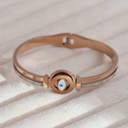 Evil Eye Gold-Plated Cuff Stainless Steel Bracelet – Anti-Tarnish Jewelry for Women & Girls (ROSE GOLD)