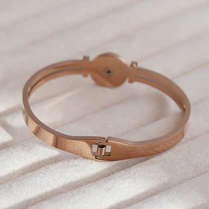 Evil Eye Gold-Plated Cuff Stainless Steel Bracelet – Anti-Tarnish Jewelry for Women & Girls (ROSE GOLD)