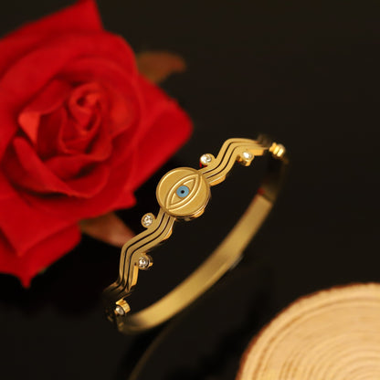 Evil Eye Gold-Plated Stainless Steel Lock Bracelet – Anti-Tarnish Jewelry for Women & Girls (GOLD)