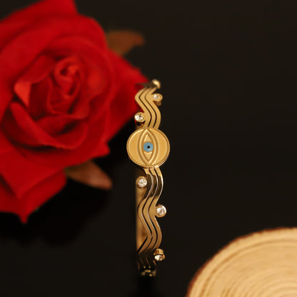 Evil Eye Gold-Plated Stainless Steel Lock Bracelet – Anti-Tarnish Jewelry for Women & Girls (GOLD)