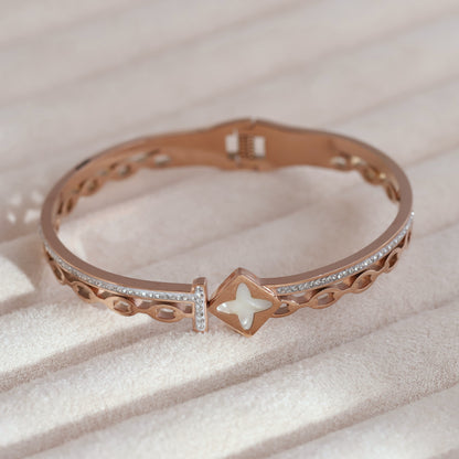Flower Gold-Plated Lock Stainless Steel Bracelet – Anti-Tarnish Jewelry for Women & Girls (ROSE GOLD)