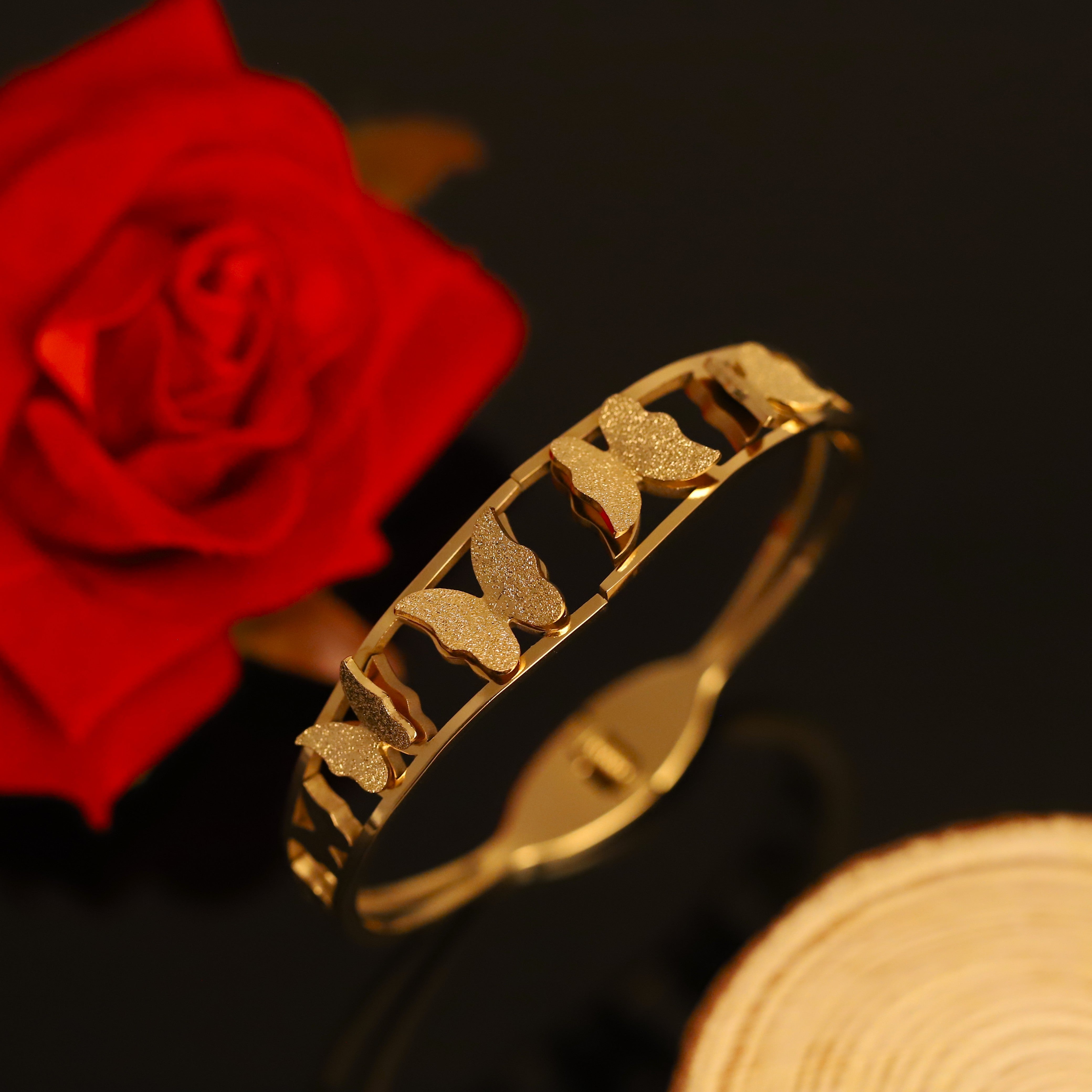 Butterfly Gold-Plated Stainless Steel Cuff Bracelet – Anti-Tarnish Jewelry for Women & Girls (GOLD)