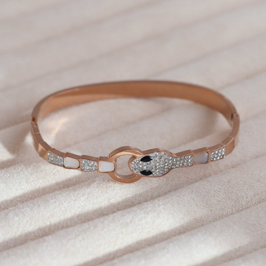 Snake Gold-Plated Lock Bracelet with American Diamonds – Anti-Tarnish & Skin-Friendly (ROSE GOLD)