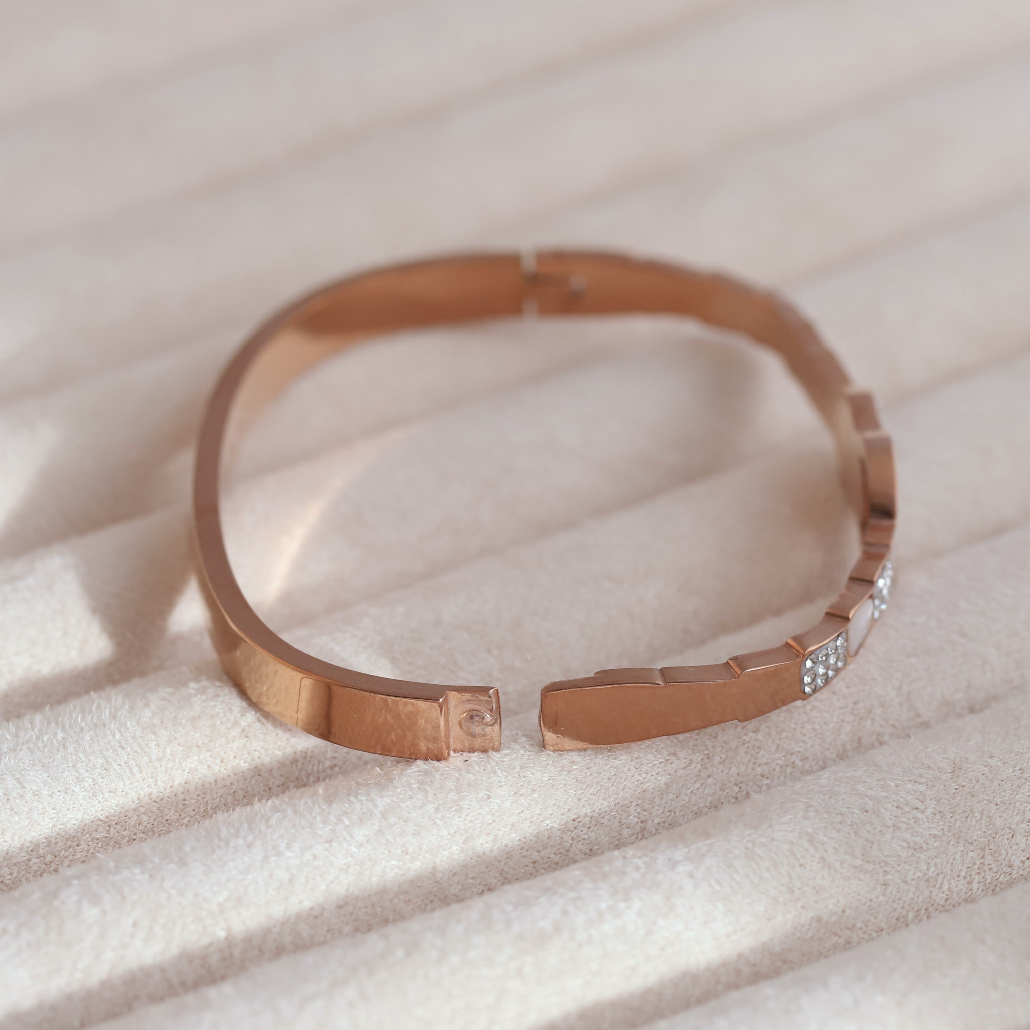 Snake Gold-Plated Lock Bracelet with American Diamonds – Anti-Tarnish & Skin-Friendly (ROSE GOLD)