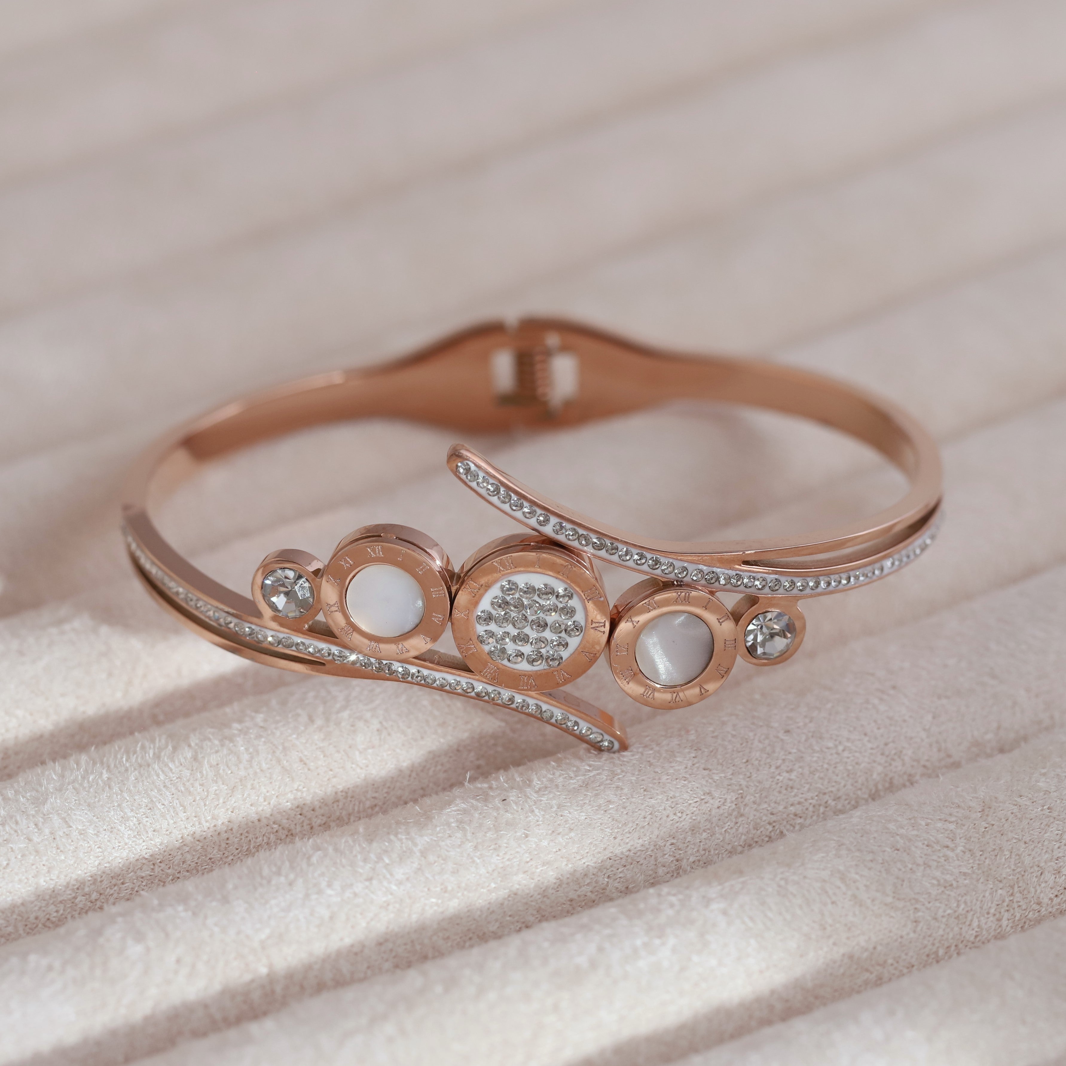 Gold-Plated Cuff Bracelet with American Diamonds – Anti-Tarnish & Skin-Friendly (ROSE GOLD)