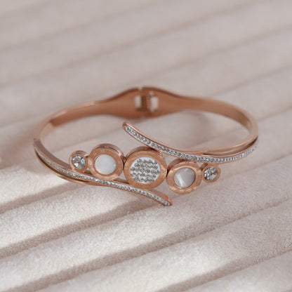 Gold-Plated Cuff Bracelet with American Diamonds – Anti-Tarnish & Skin-Friendly (ROSE GOLD)