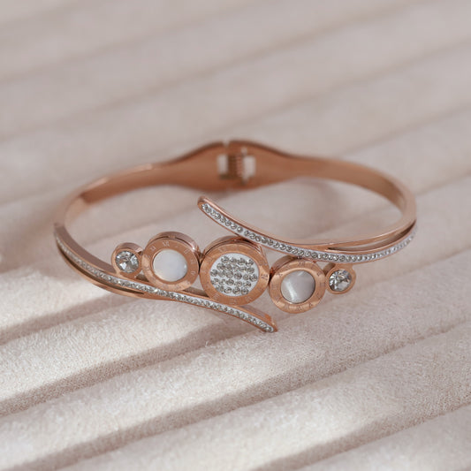 Gold-Plated Cuff Bracelet with American Diamonds – Anti-Tarnish & Skin-Friendly (ROSE GOLD)