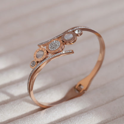 Gold-Plated Cuff Bracelet with American Diamonds – Anti-Tarnish & Skin-Friendly (ROSE GOLD)
