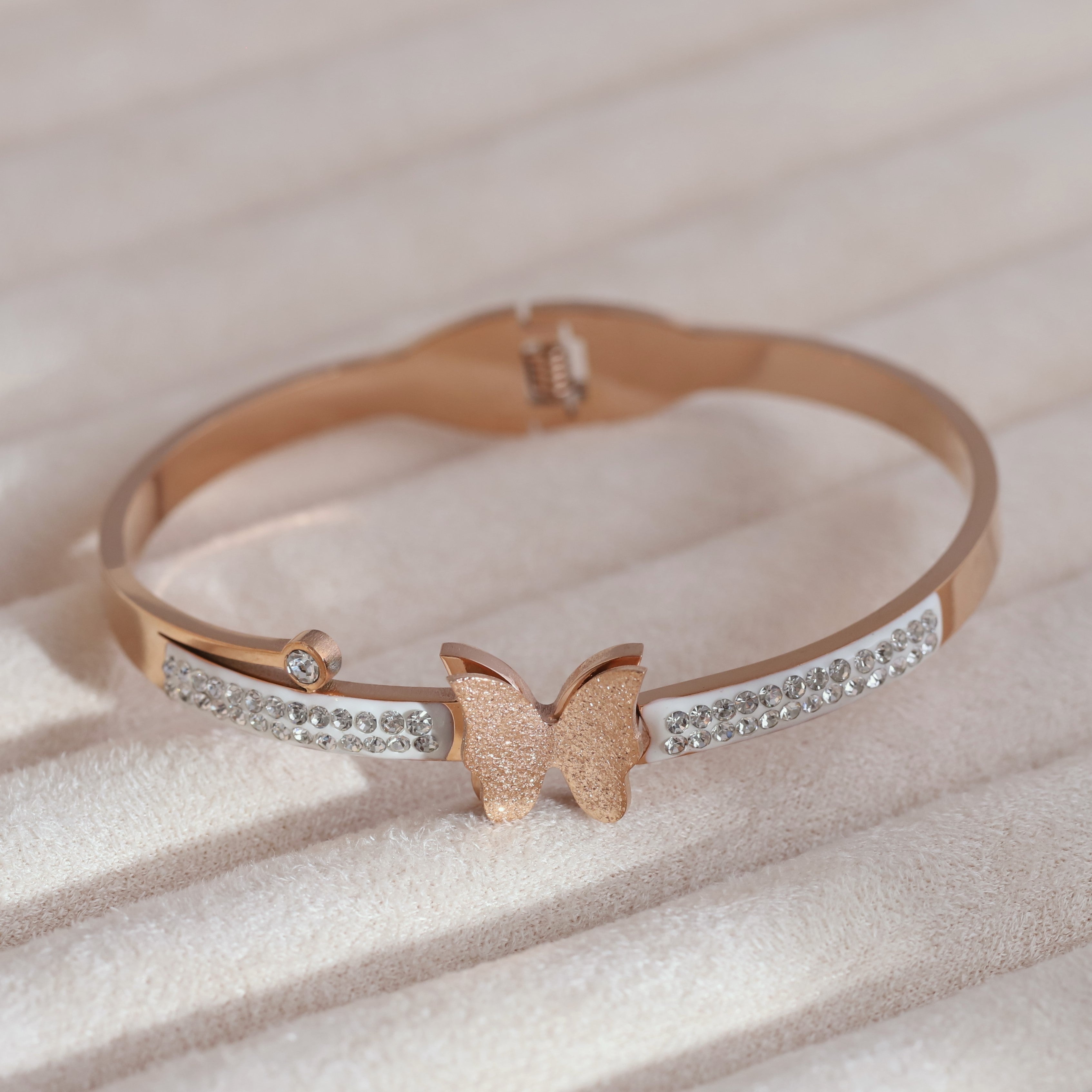 Butterfly Gold-Plated Stainless Steel Cuff Bracelet – Anti-Tarnish Jewelry for Women & Girls (ROSE GOLD)