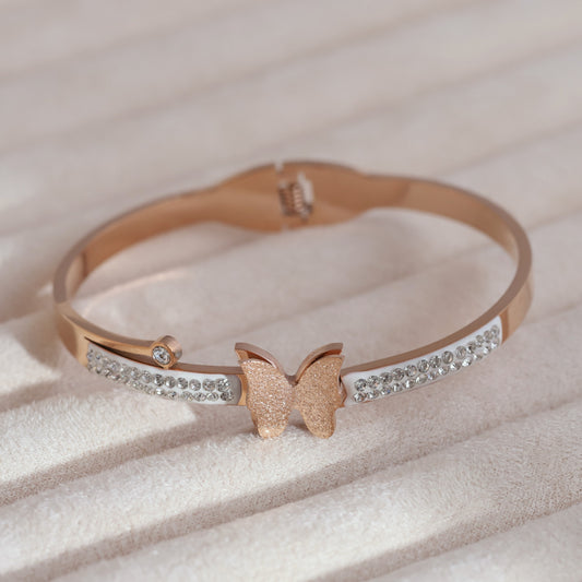 Butterfly Gold-Plated Stainless Steel Cuff Bracelet – Anti-Tarnish Jewelry for Women & Girls (ROSE GOLD)