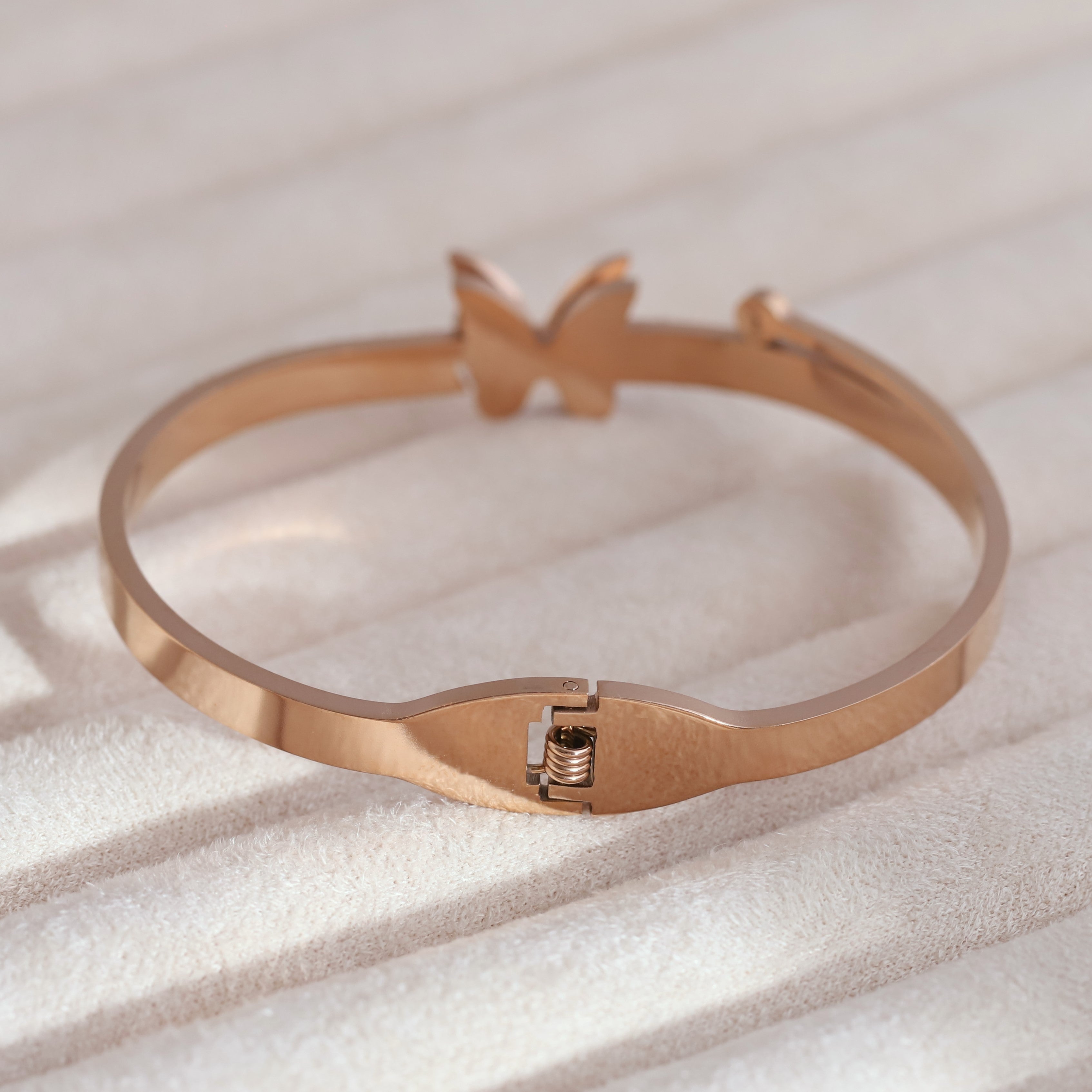 Butterfly Gold-Plated Stainless Steel Cuff Bracelet – Anti-Tarnish Jewelry for Women & Girls (ROSE GOLD)