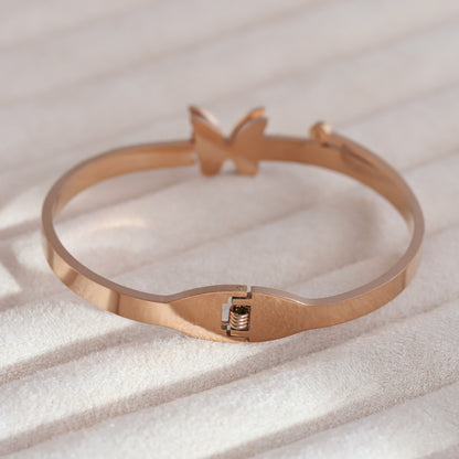 Butterfly Gold-Plated Stainless Steel Cuff Bracelet – Anti-Tarnish Jewelry for Women & Girls (ROSE GOLD)