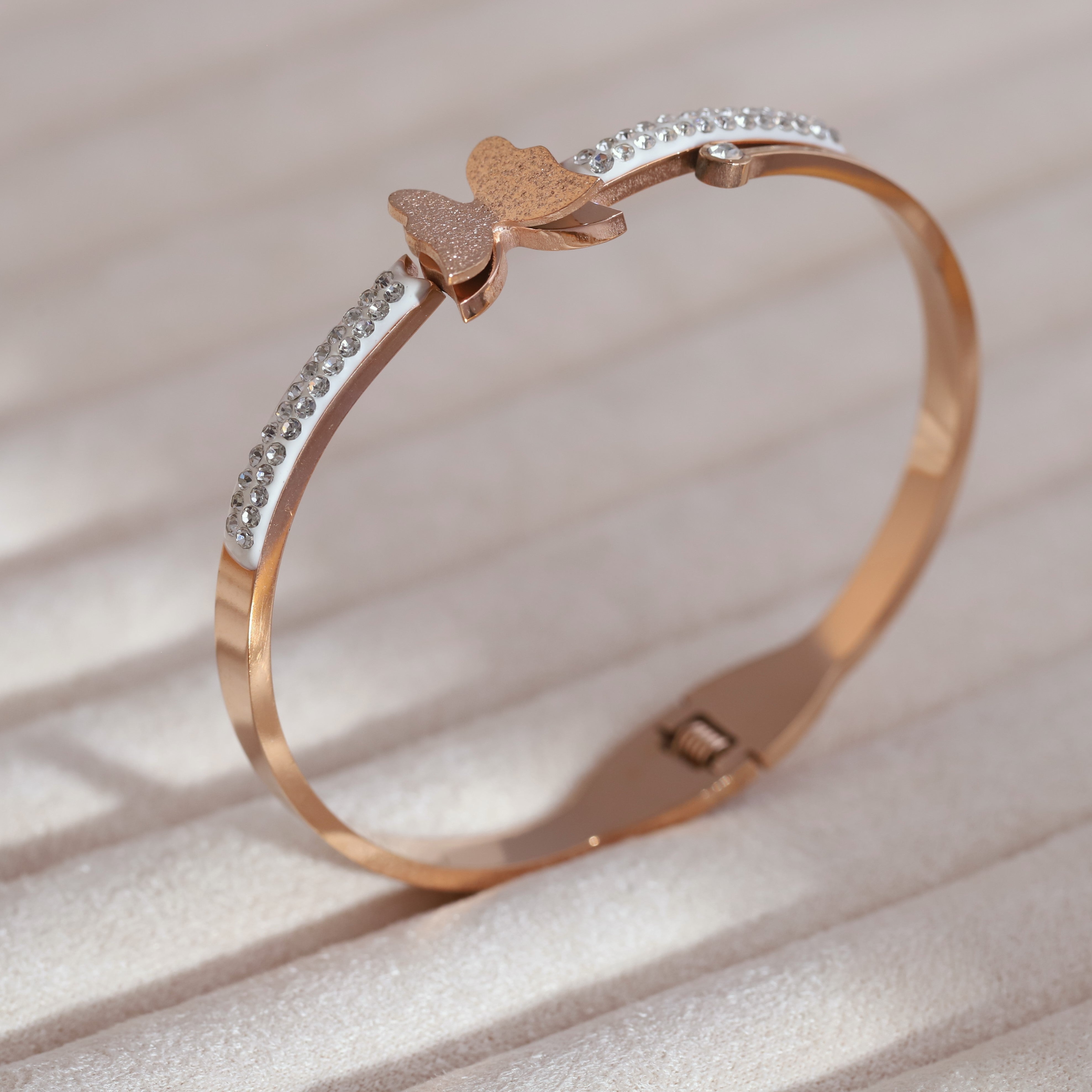 Butterfly Gold-Plated Stainless Steel Cuff Bracelet – Anti-Tarnish Jewelry for Women & Girls (ROSE GOLD)