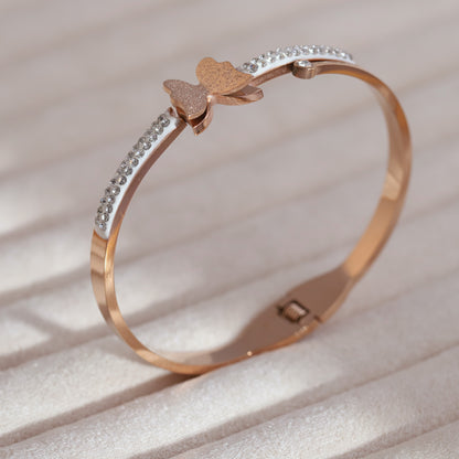 Butterfly Gold-Plated Stainless Steel Cuff Bracelet – Anti-Tarnish Jewelry for Women & Girls (ROSE GOLD)