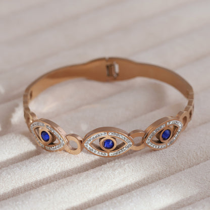 Evil Eye Gold-Plated Lock Stainless Steel Bracelet – Anti-Tarnish Jewelry for Women & Girls (ROSE GOLD)