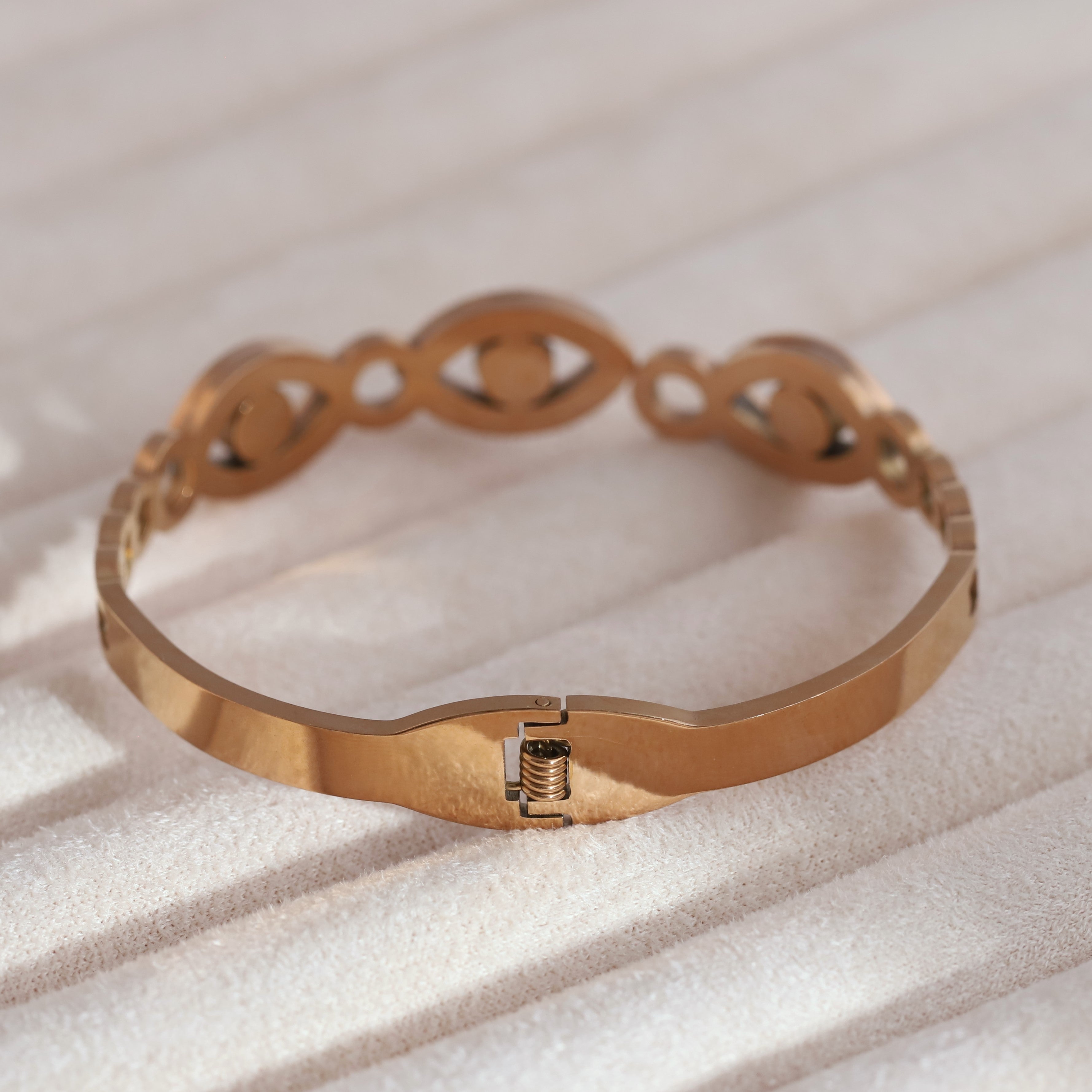 Evil Eye Gold-Plated Lock Stainless Steel Bracelet – Anti-Tarnish Jewelry for Women & Girls (ROSE GOLD)