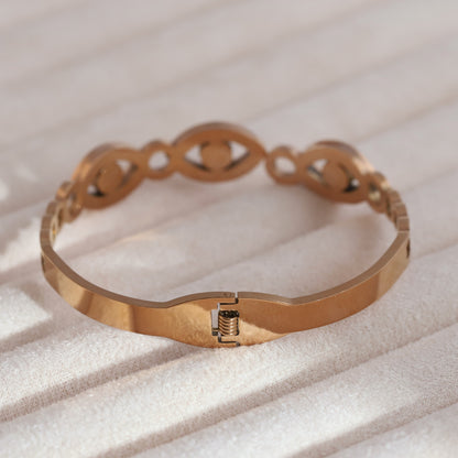 Evil Eye Gold-Plated Lock Stainless Steel Bracelet – Anti-Tarnish Jewelry for Women & Girls (ROSE GOLD)