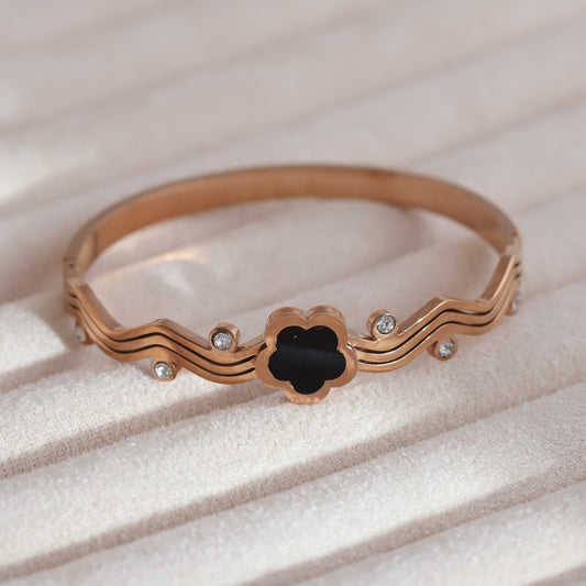 Gold-Plated Cuff Bracelet with American Diamonds – Anti-Tarnish & Skin-Friendly (ROSE GOLD)