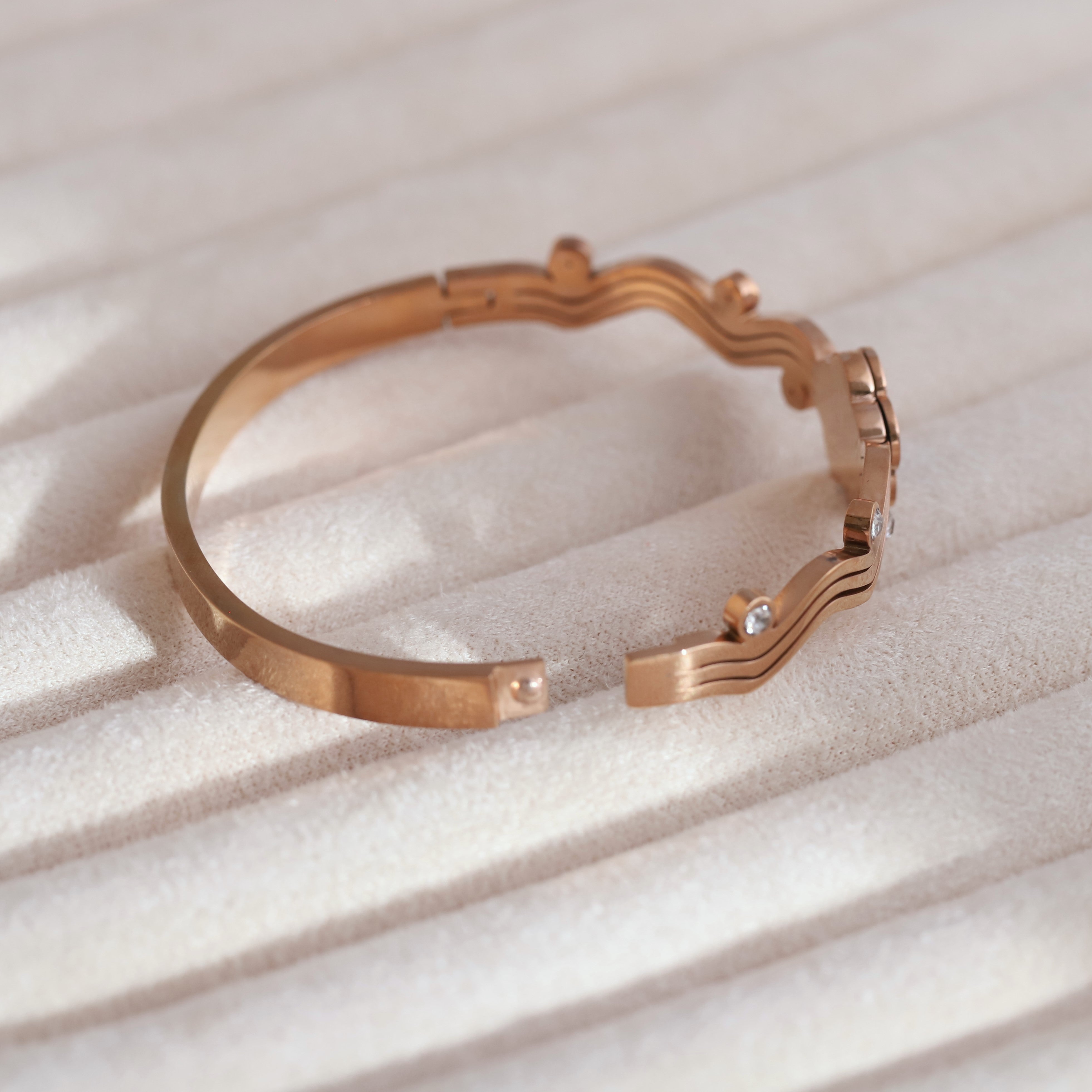 Gold-Plated Cuff Bracelet with American Diamonds – Anti-Tarnish & Skin-Friendly (ROSE GOLD)