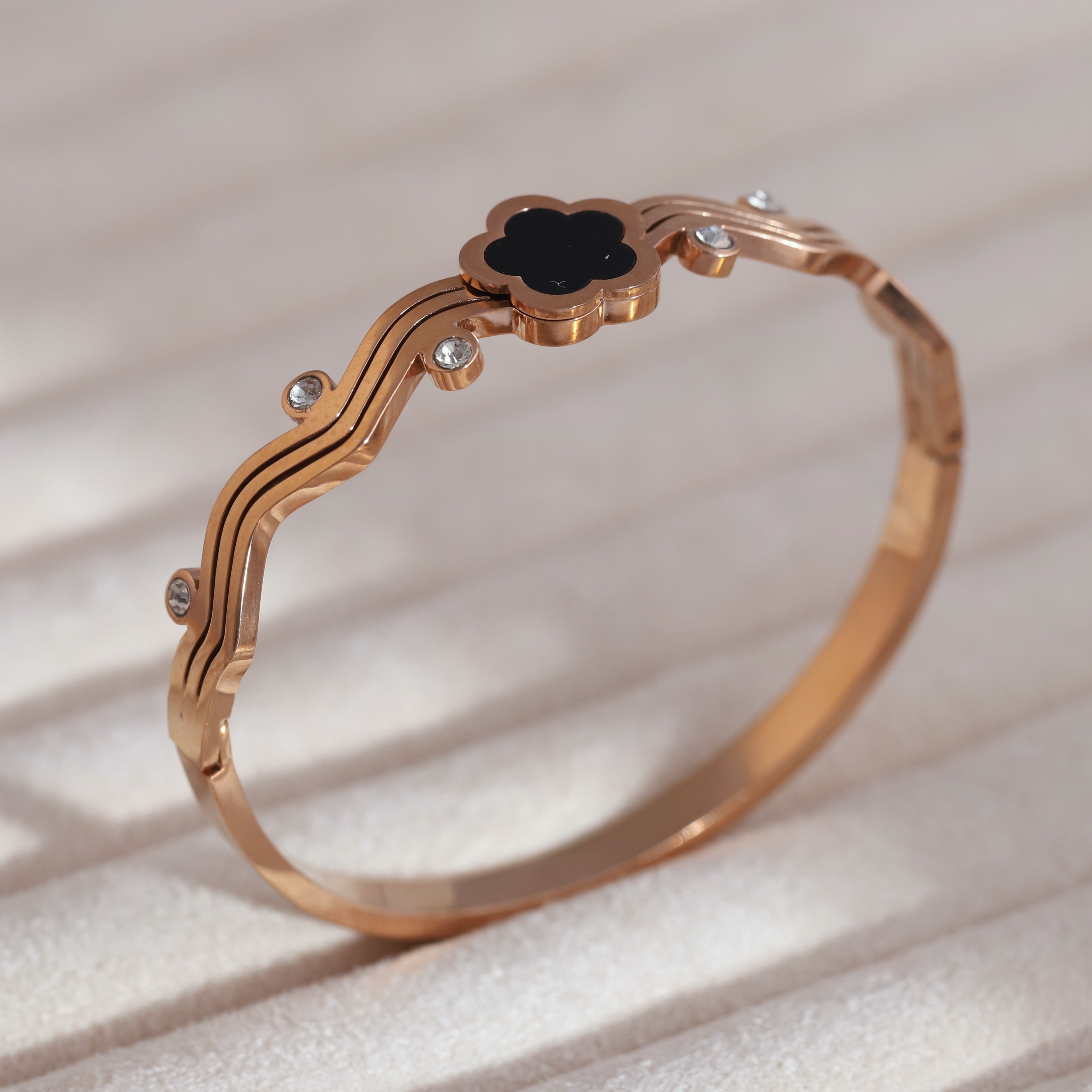 Gold-Plated Cuff Bracelet with American Diamonds – Anti-Tarnish & Skin-Friendly (ROSE GOLD)
