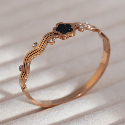 Gold-Plated Cuff Bracelet with American Diamonds – Anti-Tarnish & Skin-Friendly (ROSE GOLD)