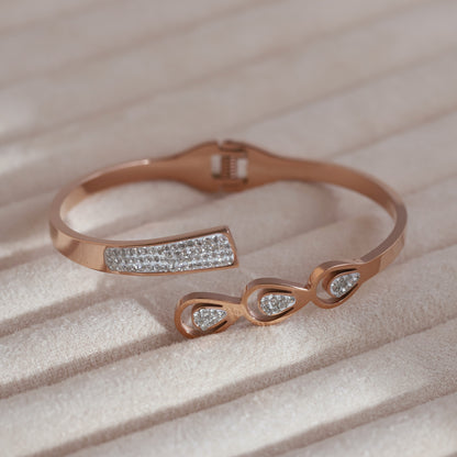 Gold-Plated Cuff Bracelet with American Diamonds – Anti-Tarnish & Skin-Friendly (ROSE GOLD)
