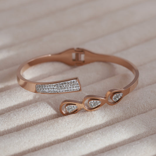 Gold-Plated Cuff Bracelet with American Diamonds – Anti-Tarnish & Skin-Friendly (ROSE GOLD)