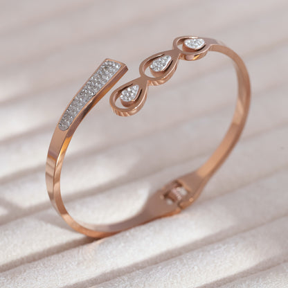 Gold-Plated Cuff Bracelet with American Diamonds – Anti-Tarnish & Skin-Friendly (ROSE GOLD)